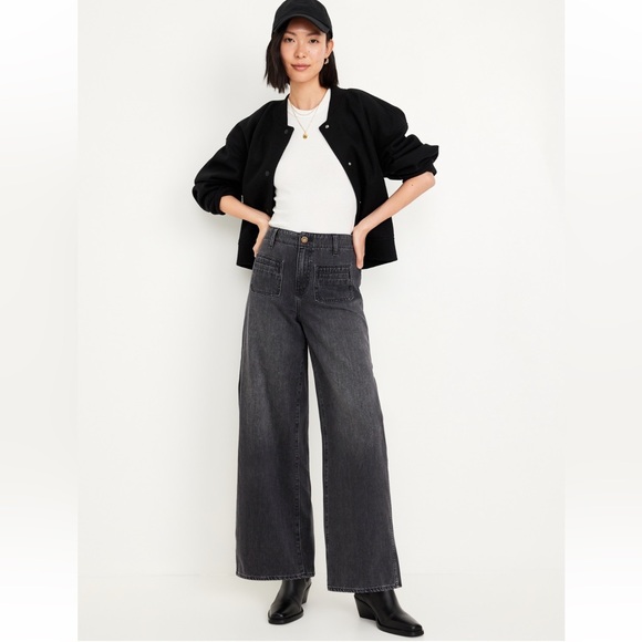 Old Navy Dark Gray Wide-Leg Jeans - Picture 1 of 3